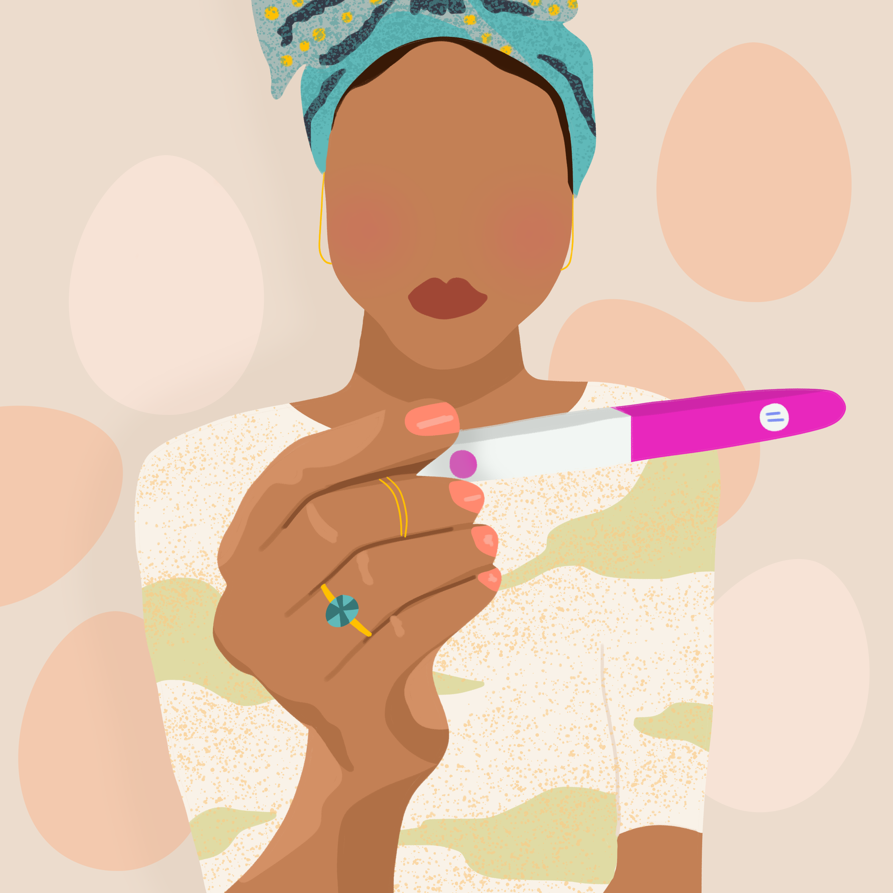 Illustration of woman looking at pregnancy test