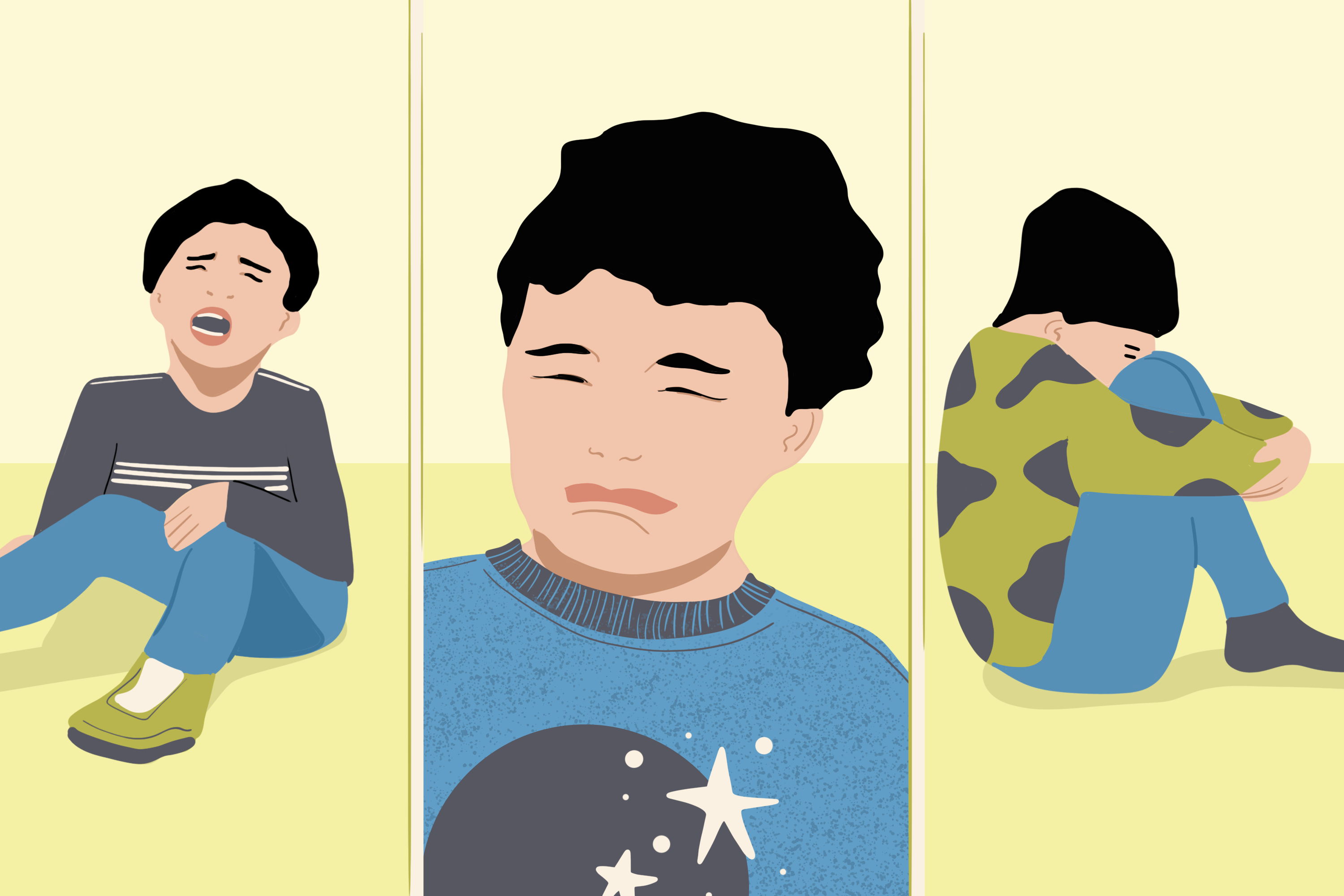 An illustration of a boy crying.