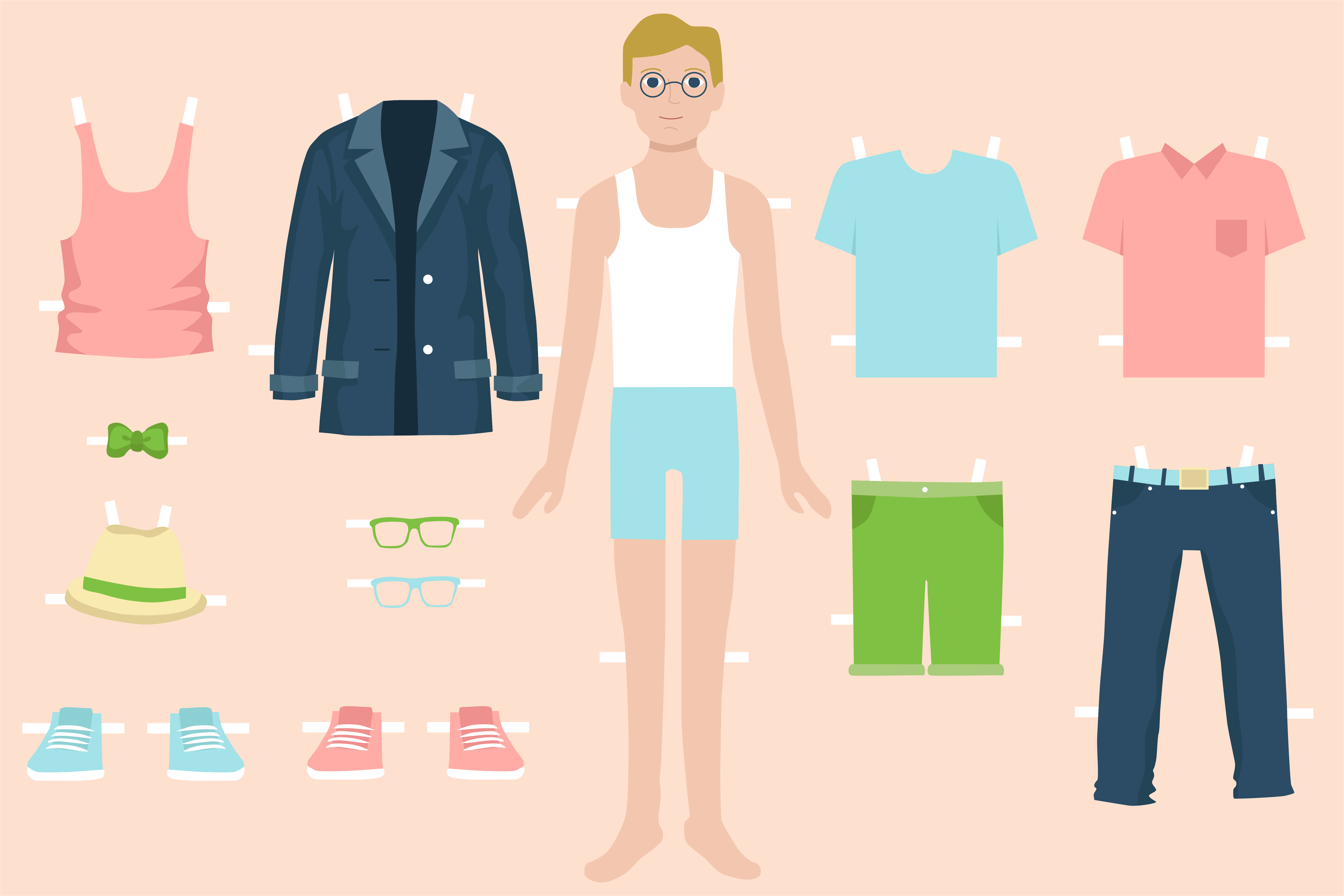 Illustration of a teen boy paper doll