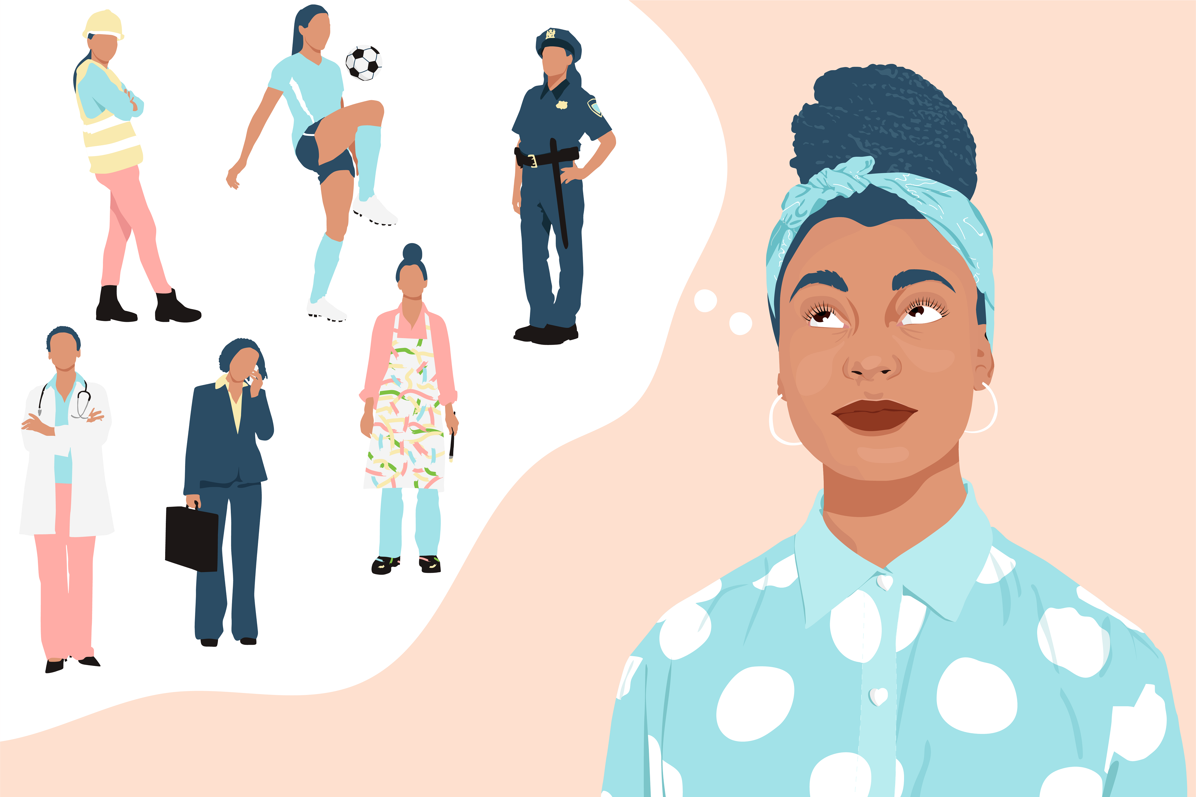 Illustration of woman thinking of careers