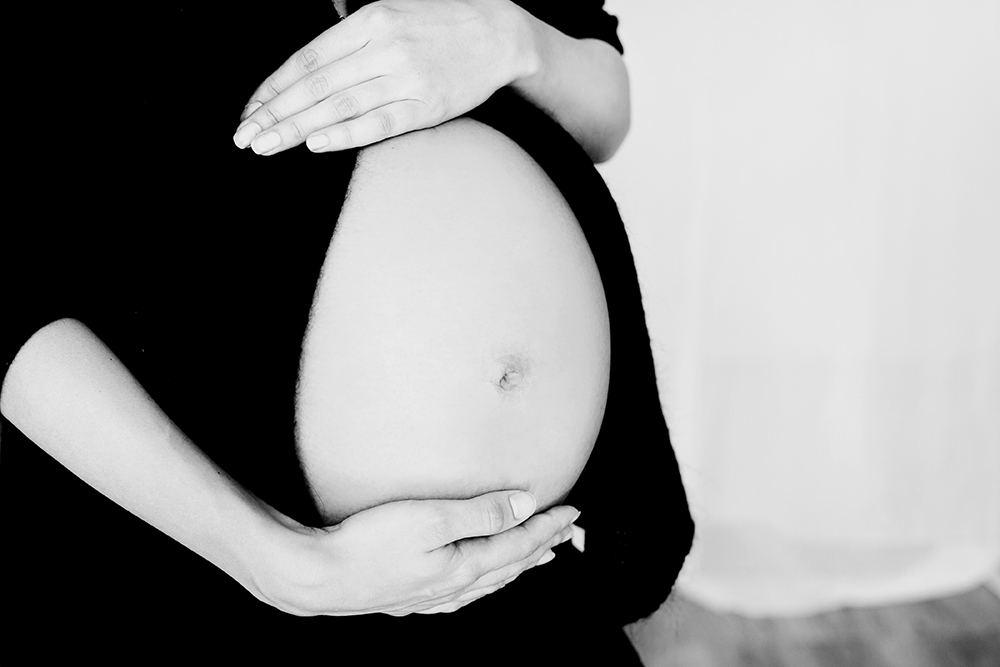 pregnant belly, black and white photo