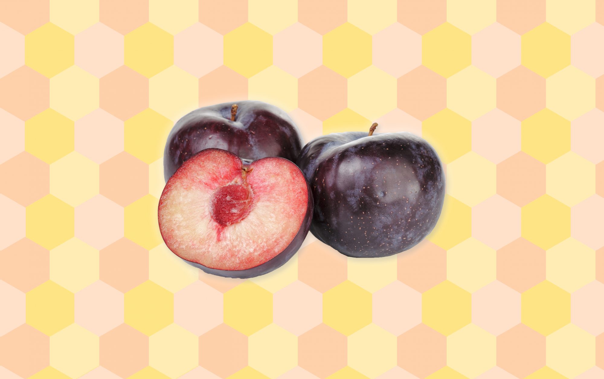 plums on patterned background