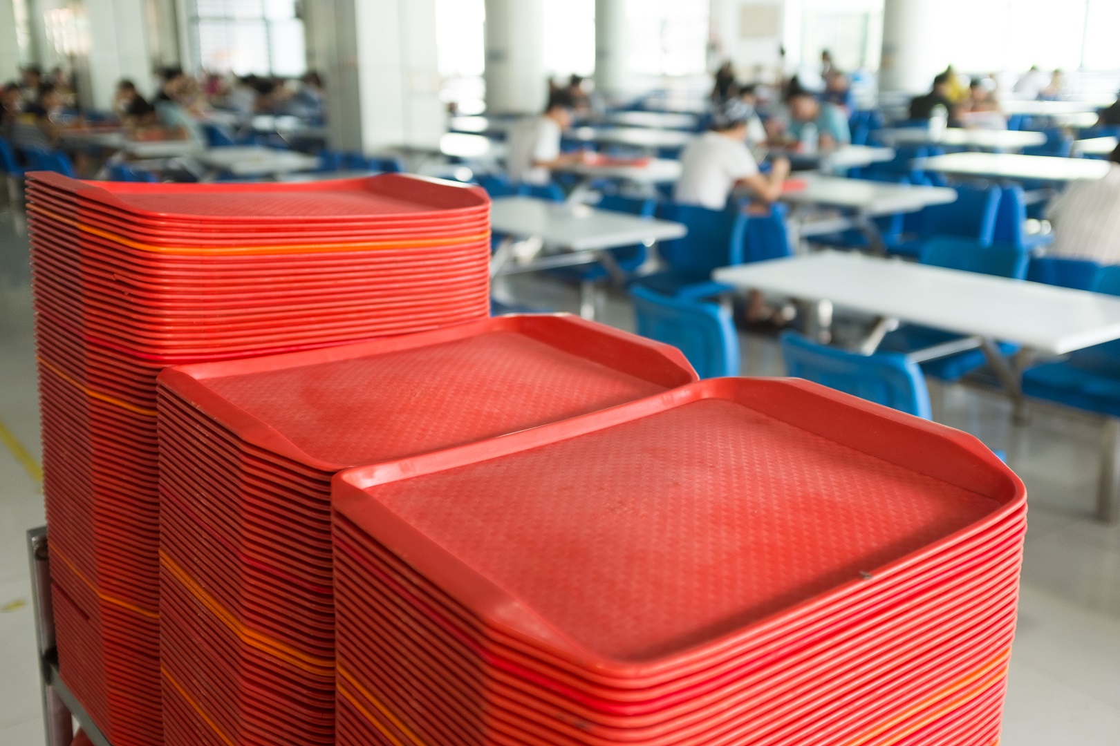 School Cafeteria Red Food Trays Stacked