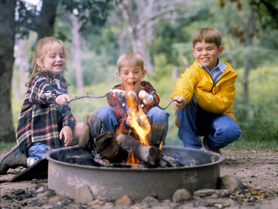 Kids Roast Marshmallows Open Fire At Camp