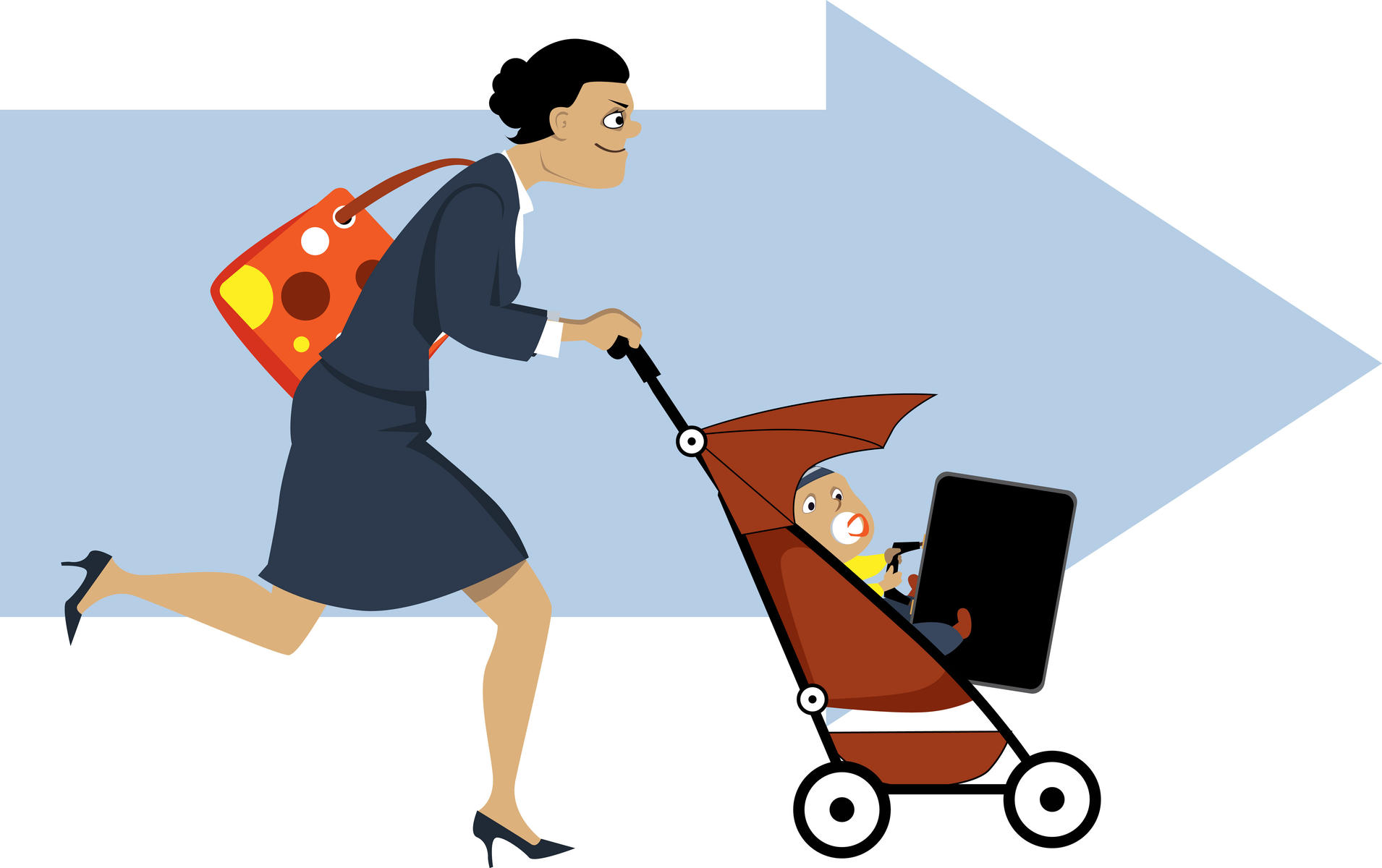 Cartoon Mom Pushing Stroller