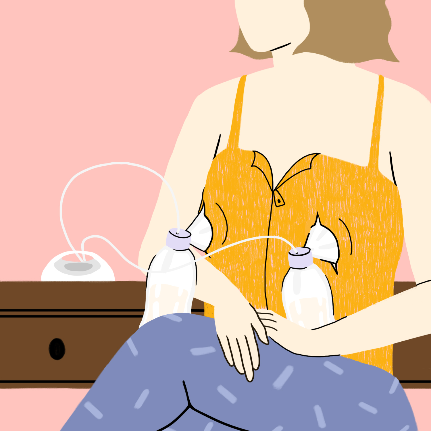 Parents pumping breastmilk illo